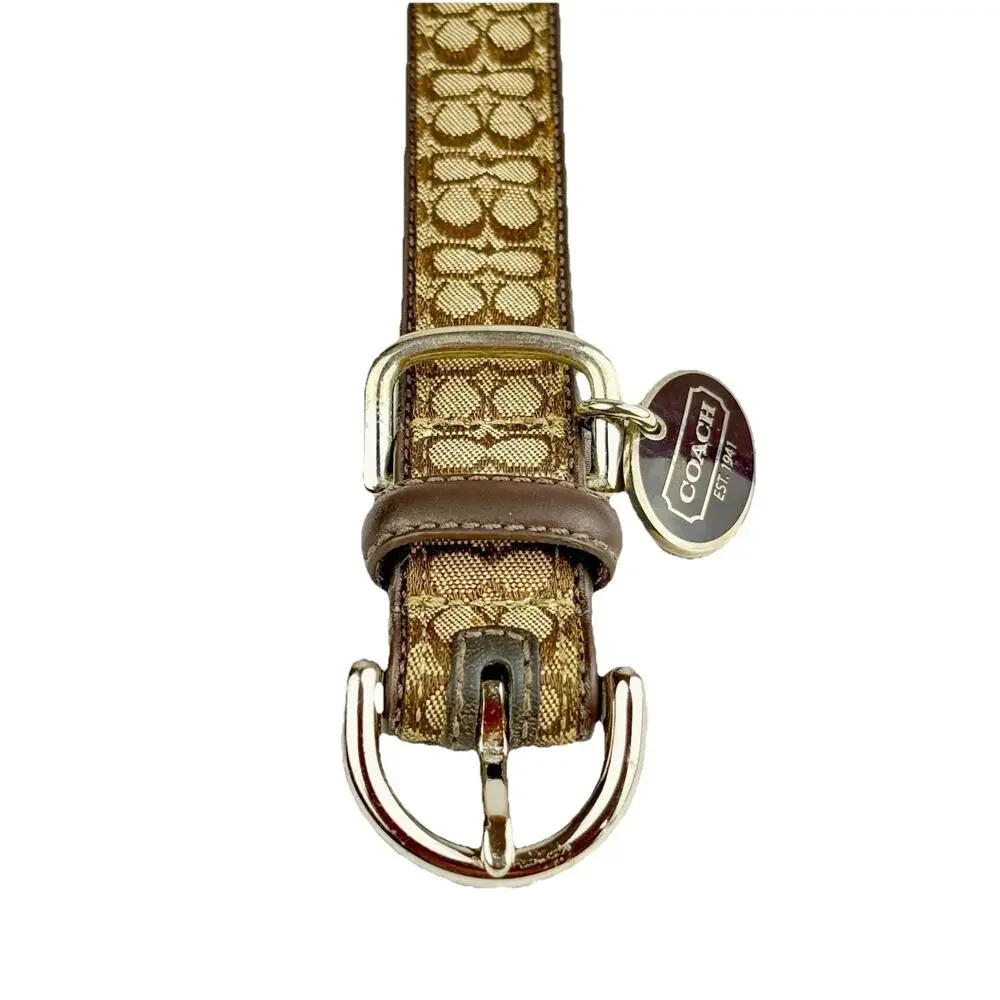 COACH Signature Khaki Mahogany EXTRA LARGE Dog Collar Engravable OVAL CHARM
